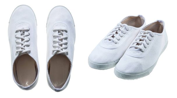 Chaussures de sport minimalistes blanches isolées sur blanc
 - Photo, image