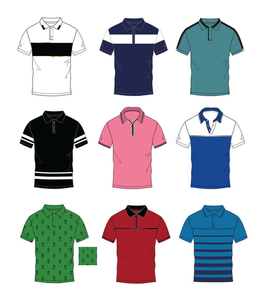 Set of trendy polo shirt men.Vector design collection.  - Vektor, kép