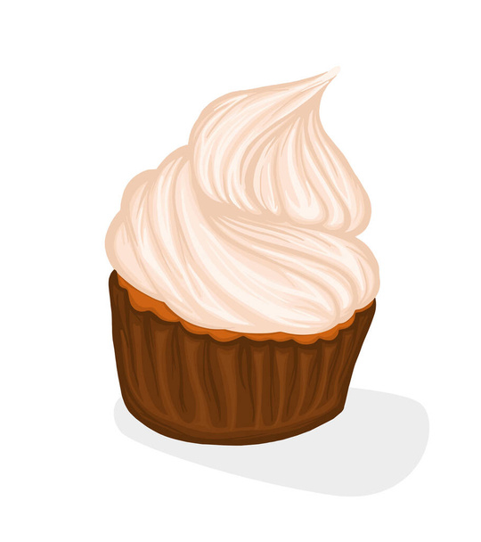 cupcake with cream vector sweets muffin dessert baking delicacy picture food color illustration festive confectionery - Vector, Image
