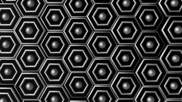 Minimalista geométrico real plata hexágono fondo abstracto. plata y negro patrón futurista de la animación de onda de panal abstracta. Fondo de movimiento geométrico. 3D Renderizado de animación. - Metraje, vídeo
