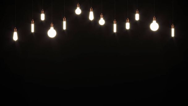 Lampadine decorative vintage in stile Edison su sfondo nero. Rendering 3D
. - Foto, immagini