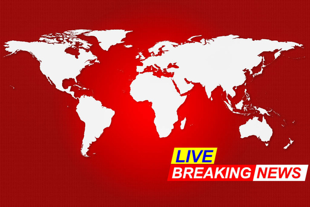 Live Global Breaking News událost se světovou mapou pozadí grafiku v červené barvě tón design, který ilustrace formát má být navržen tak, aby promítat na mediální televizi, počítač, sociální síť - Fotografie, Obrázek