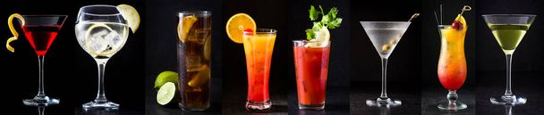 Collage of different cocktails on black background - Φωτογραφία, εικόνα