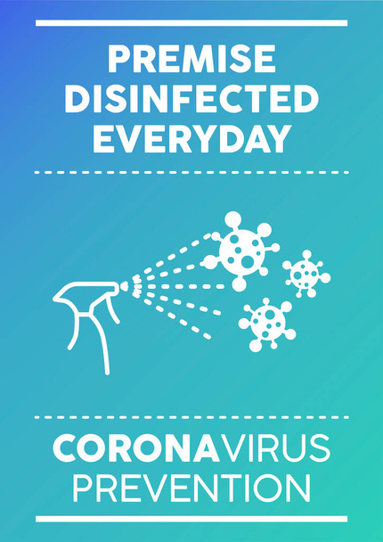 Daily disinfected premise poster. Coronavirus prevention. - Vector, Image