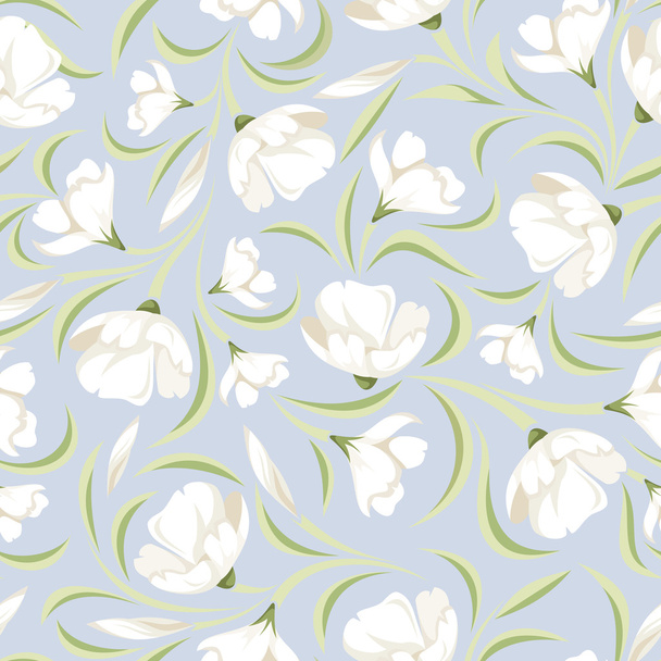 Seamless pattern with white flowers on blue. Vector illustration. - Vetor, Imagem
