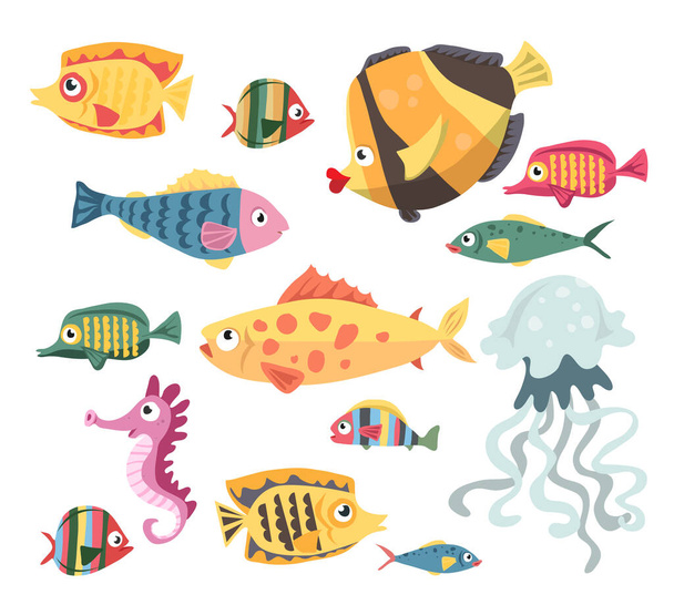 Vector set with underwater ocean fish, on a white background in isolation. - Vector, afbeelding