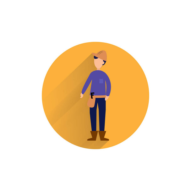 Builder character colorful flat icon with long shadow. Builder flat icon - Vector, Image