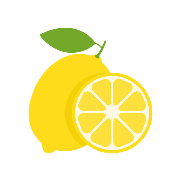 Lemon ikon vektör illüstrasyonunu beyaza izole etti. Parçalı ya da dilimli meyveli turunçgil..  - Vektör, Görsel