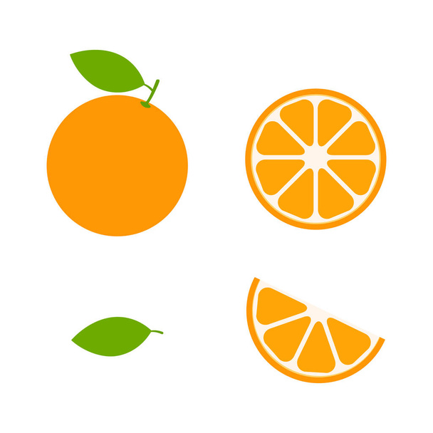 Orange set vector icon illustration isolated on white. Fruit citrus with pieces or slices.  - Vector, Image