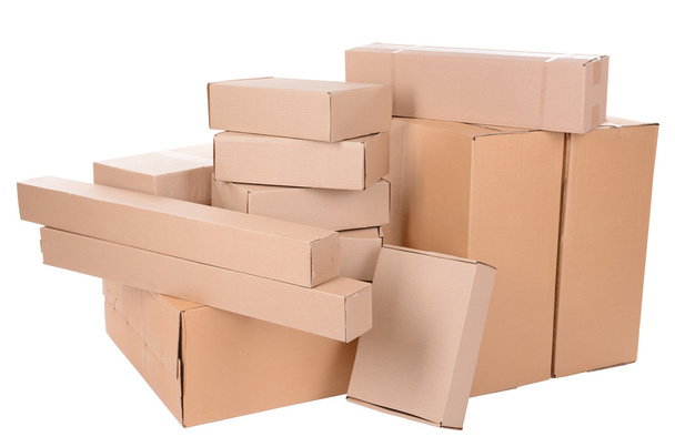 Different cardboard boxes isolated on white - Foto, Imagem