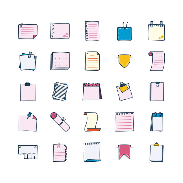 memo pad and notes icon set, line and fill style - Vektor, obrázek