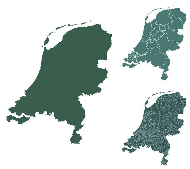 Nizozemský mapový vektor s administrativními hranicemi, regiony, obce, oddělení v černobílých barvách. Mapa šablony infografického návrhu. - Vektor, obrázek