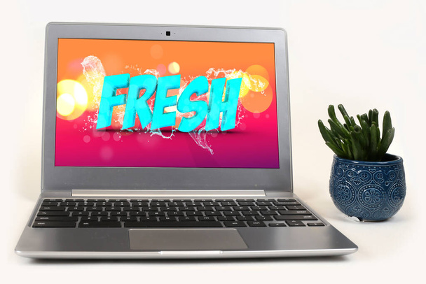 Fresh with water splashes - illustration for freshness on laptop screen - Foto, immagini