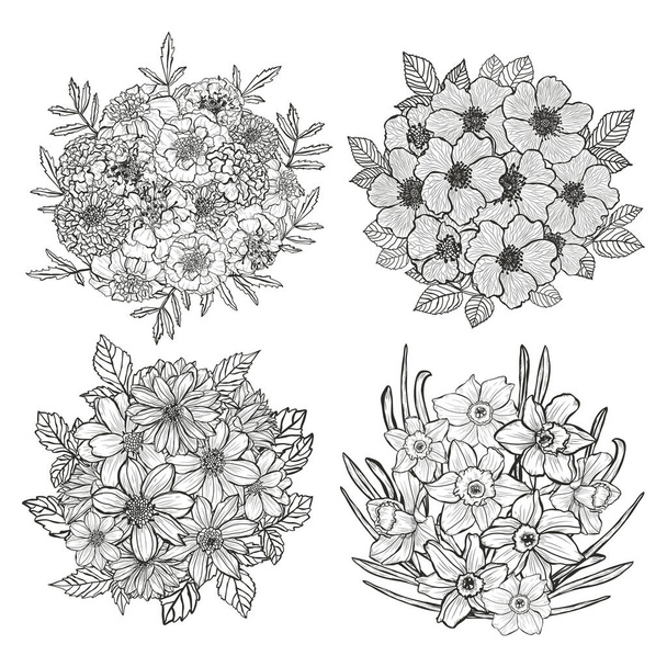 Decorative abstract  flowers, design elements. Can be used for cards, invitations, banners, posters, print design. Floral background in line art style - ベクター画像