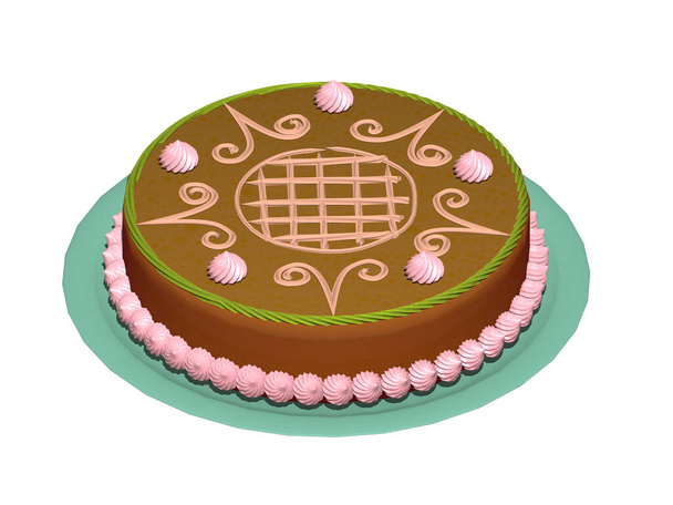 бурый торт на тарелке с украшениями
 - Фото, изображение