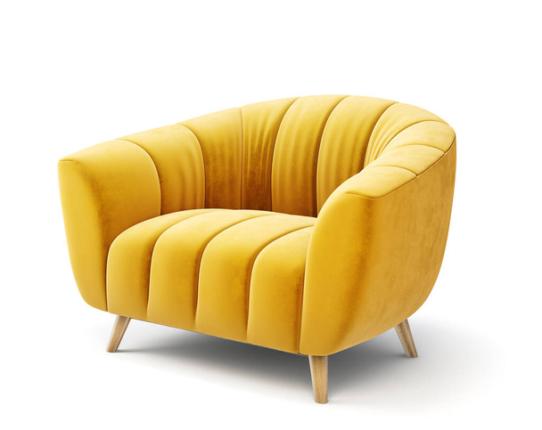 yellow armchair isolated on a white. 3d illustration - Fotoğraf, Görsel