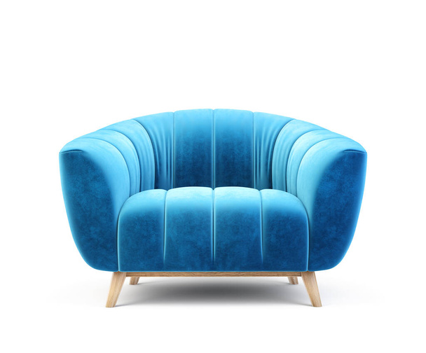 blue armchair isolated on a white. 3d illustration - Fotoğraf, Görsel