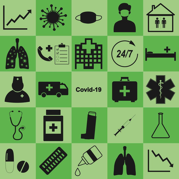 Набор плоских иконок для профилактики и лечения глобальной эпидемии Covid
. - Вектор,изображение