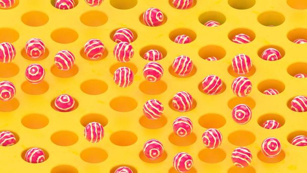 Stílusos édes édesség elvont háttér. 3D illusztráció rózsaszín és sárga színek - Fotó, kép