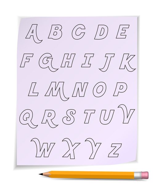 Alphabet on page with yellow pencil - Vetor, Imagem