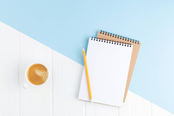 Notepad with pencil and coffee cup.  - Φωτογραφία, εικόνα