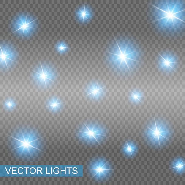 Conjunto de efeitos de luz de néon vetorial. A luz azul que brilha explode .Bright Star. Linha especial flare efeitos de luz para design e decoração. Fundo azul
. - Vetor, Imagem