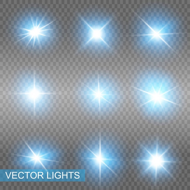 Set of Vector Neon Light Effects. Blue glowing light explodes .Bright Star. Special line flare light effects for design and decor. Blue background. - Vector, Image