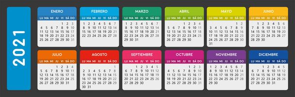 2021年スペイン暦。水平スペイン語カレンダーテンプレート. - ベクター画像