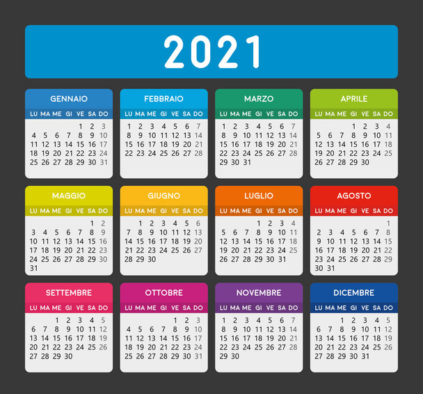italian calendar 2021, italian desk calendar of 2021 year. - Vector, Image