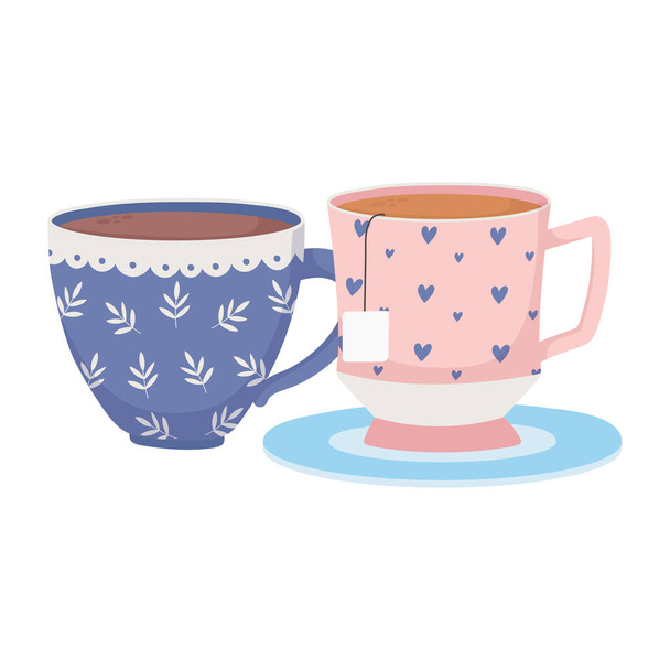 χρόνος καφέ, φλυτζάνια τσάι καφέ τσάι φρέσκο ποτό - Διάνυσμα, εικόνα