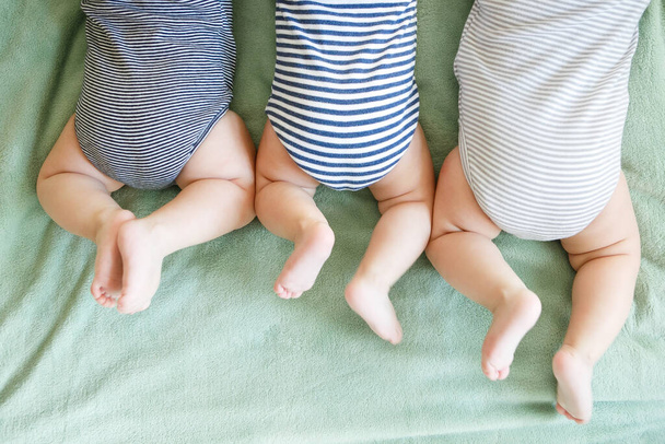 Newborn triplets lie on a stomach on a blanket - Fotografie, Obrázek