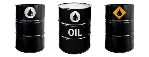 Beczki metalowego oleju. Przemysł naftowy, gazowy i naftowy oraz produkcja. - Zdjęcie, obraz
