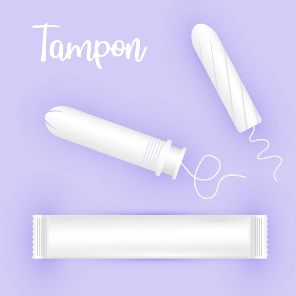 Weibliche Tampons. Menstruationspflege bei Frauen. Illustration femininer Hygieneartikel im flachen Stil. - Vektor, Bild