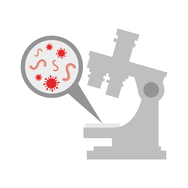 microscopio con partículas covid 19 y microorganismos
 - Vector, imagen