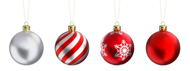 Christmas balls baubles bombs bulbs  decoration isolated on white background. Xmas glass ball - Photo, Image
