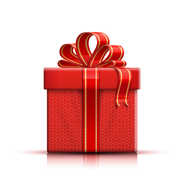 Красная подарочная коробка с лентой и луком
 - Вектор,изображение