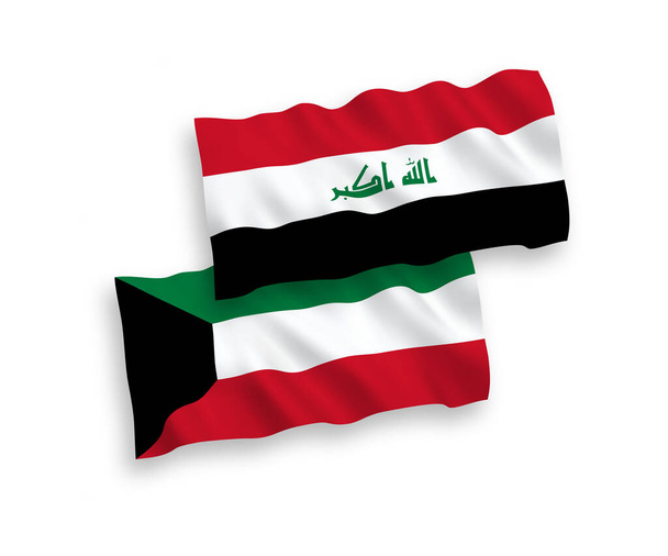 Beyaz arka planda, Irak ve Kuveyt 'in ulusal taşıyıcı kumaş bayrakları izole edildi. 1 'e 2 oranında. - Vektör, Görsel