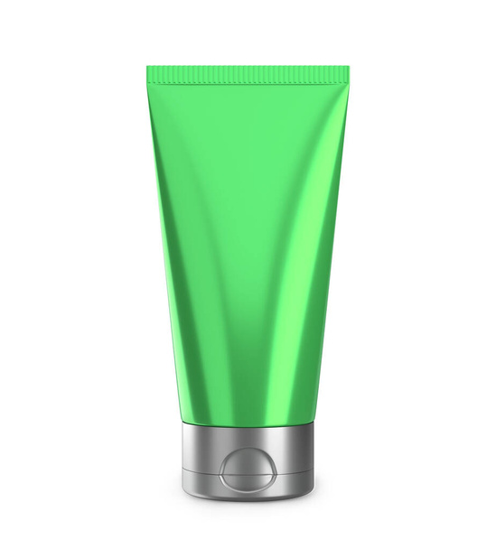 Crema verde o tubo de loción aislado en blanco. Plástico contenedor de maqueta en blanco para gel, lotion.cosmetics etc.
. - Foto, Imagen