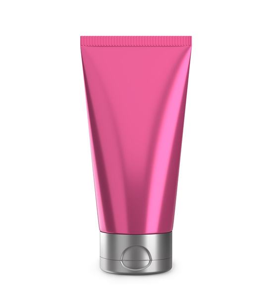 Pink cream or lotion tube isolated on white. Plastic blank mockup container for gel, lotion.cosmetics etc. - Φωτογραφία, εικόνα