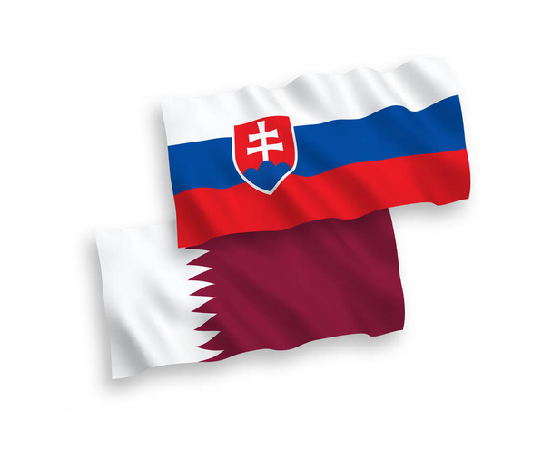 Bandeiras de tecido vetorial nacional da Eslováquia e do Catar isoladas em fundo branco. Proporção de 1 a 2
. - Vetor, Imagem