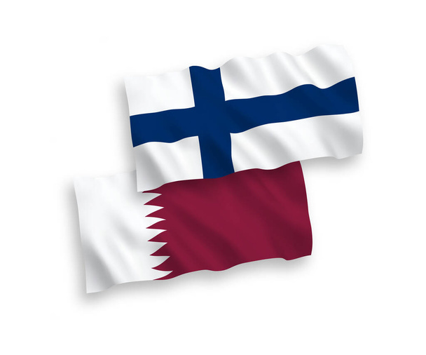 Nationale Vektor-Stofffahnen von Finnland und Katar isoliert auf weißem Hintergrund. Verhältnis 1 zu 2. - Vektor, Bild
