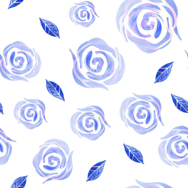 rosas azules acuarela y patrón de las costuras garabato. patrón floral para textiles, tela, envoltura, papel pintado, diseño de la boda
 - Foto, Imagen