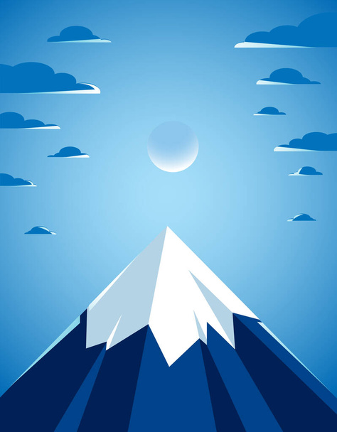 Beautiful mountain landscape with moon in the night, moon over peak scenic nature vector illustration, tranquil calm image for relaxing. - Vektör, Görsel