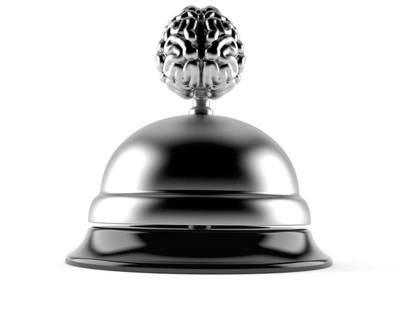 Gehirn mit Hotelglocke isoliert auf weißem Hintergrund. 3D-Illustration - Foto, Bild