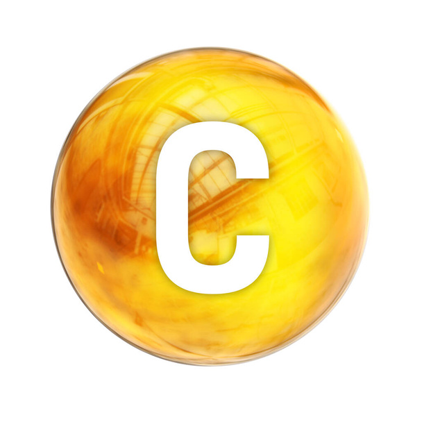Vitamin-C-Kugelmolekül für die Gesundheitsapotheke. Leuchtendes Symbol von Vitamin C. Ascorbinsäure. Vitamin Ikone. 3D-Rendering - Foto, Bild