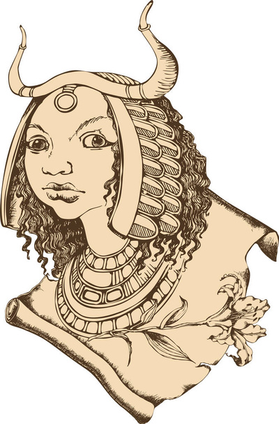 Όμορφη αρχαία αιγυπτιακή κοπέλα. Κατάλληλο για αφίσες, κάρτες, τατουάζ. Εικονογράφηση διανύσματος. Στυλ χάραξης - Διάνυσμα, εικόνα