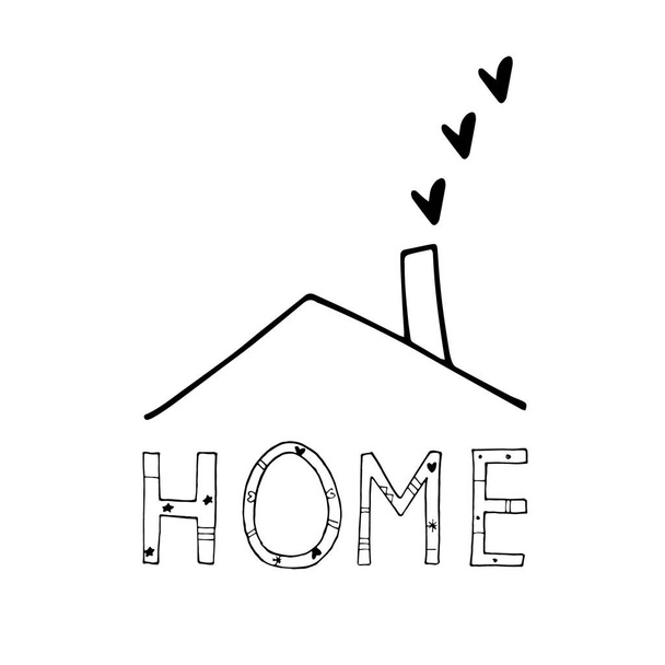 Stay home concept in doodle style in vector. Home text. Self care prevention logo.  - Vector, Image