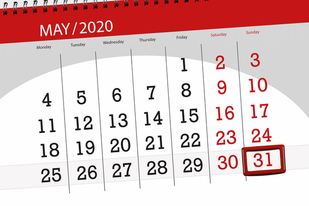 Calendar planner for the month may 2020, deadline day, 31, sunday. - Photo, Image