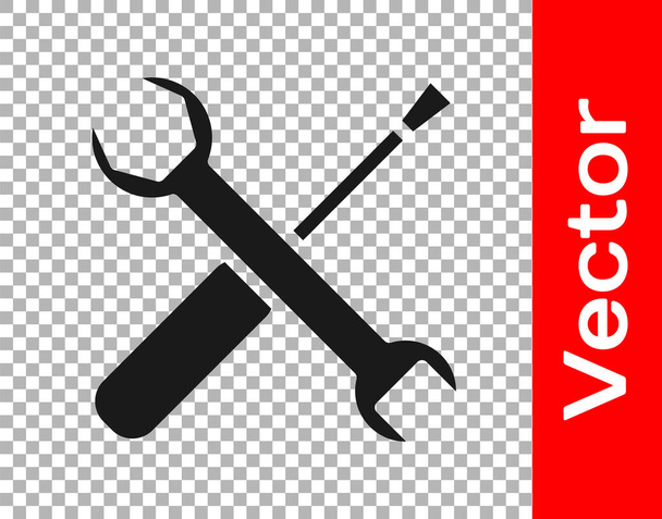 Black Screwdriver and wrench spanner tools icon isolated on transparent background. Service tool symbol. Vector Illustration - Vector, Image