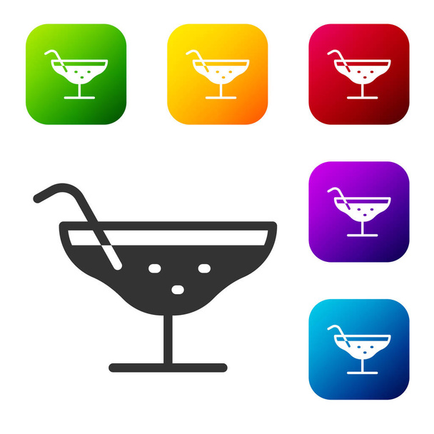 Black Cocktail icon isolated on white background. Set icons in color square buttons. Vector Illustration - Vector, Image